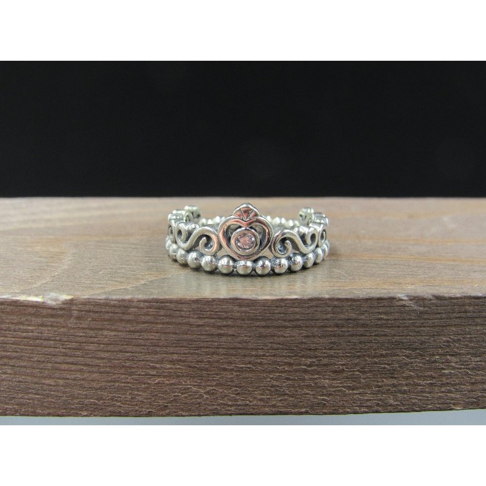 Size 8 Sterling Silver Fancy Crown Style Cubic Zirconia Gemstone Band Ring